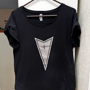 Ladies Pontiac Glitter/Sequin Black Knit Top - Size L - EUC